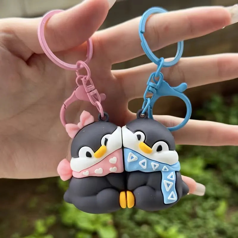 Sweet Penguin Couple Magnetic Keychain