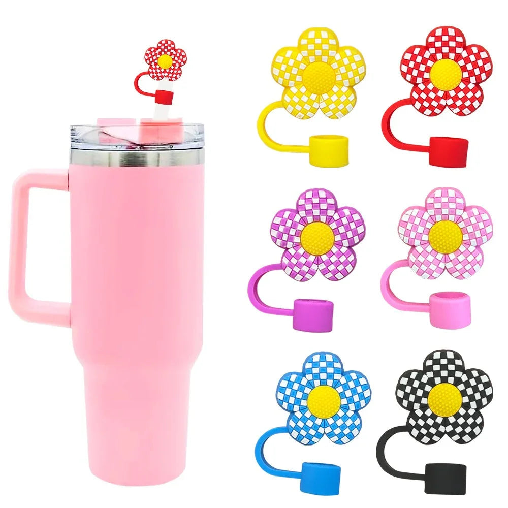 Plaid Floral Silicone Straw Topper