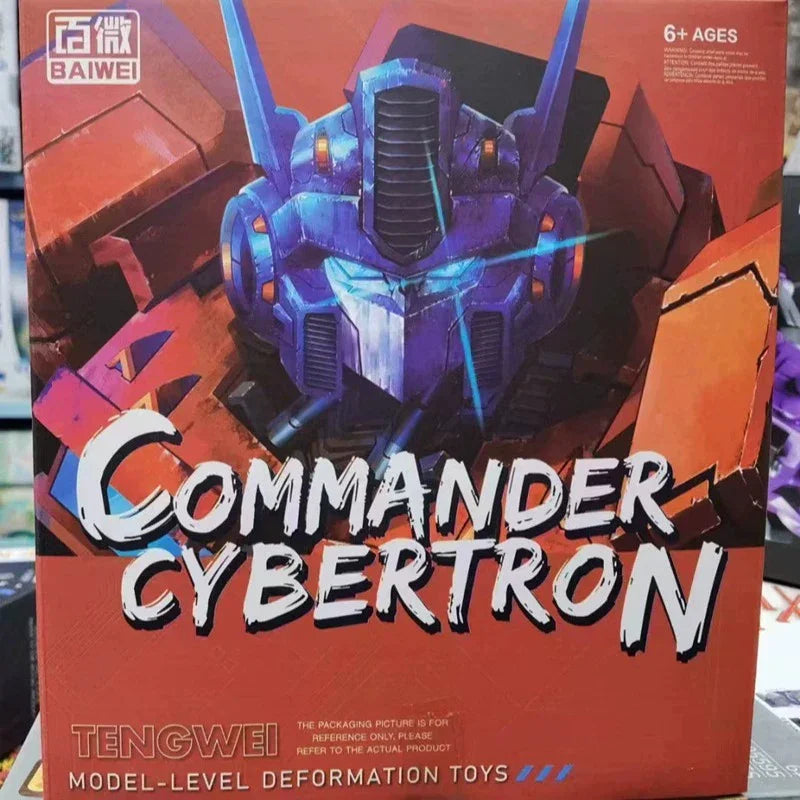 Toy box with a robot figure and 'Commander Cybertron' text on a red background