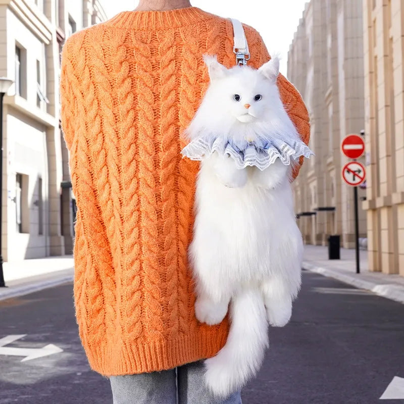 Bear Hugs Realistic White Maine Coon Cat Backpack