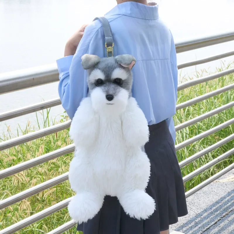 Bear Hugs Realistic Schnauzer Dog Plush Backpack