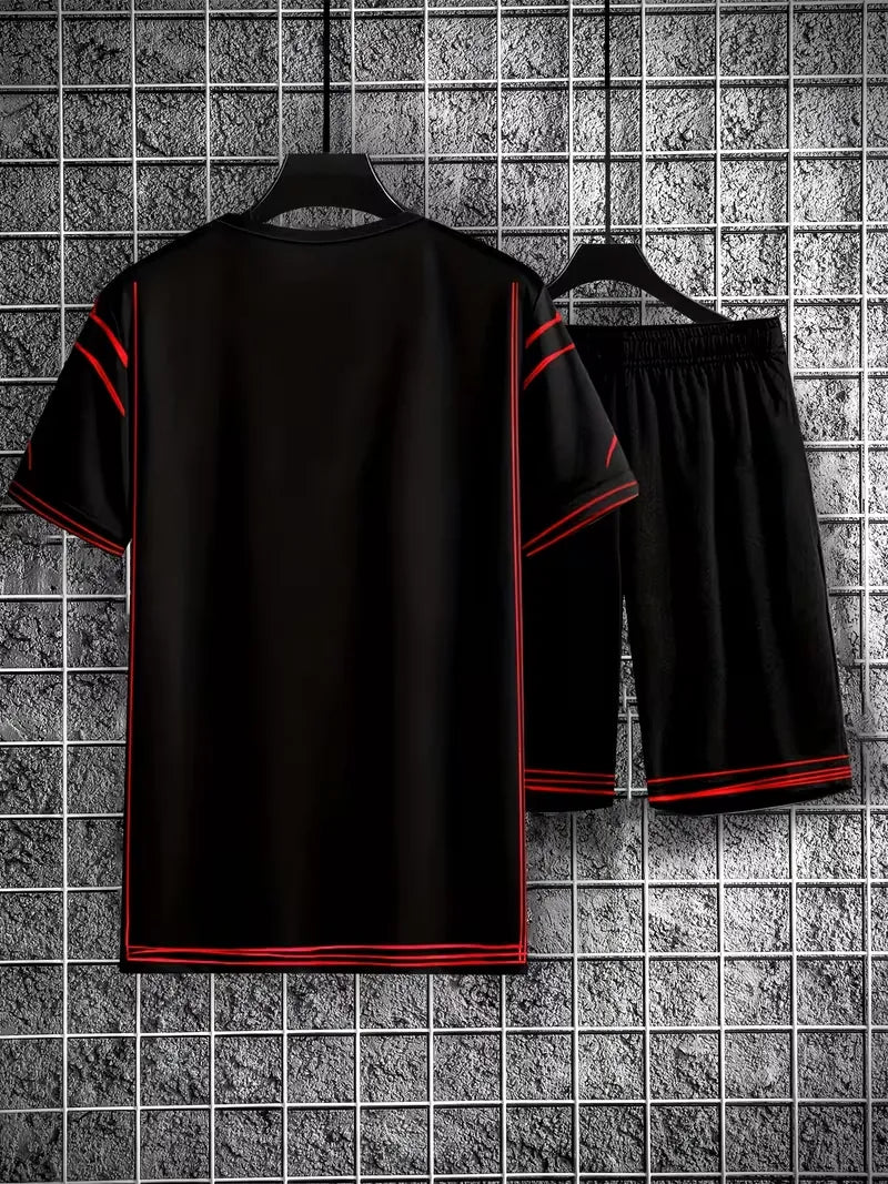 2D Cartoon Sketch Athletic Tee and Shorts Set