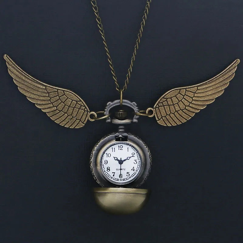 Vintage Golden Snitch Winged Pocket Watch Necklace