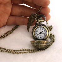 Vintage Golden Snitch Winged Pocket Watch Necklace