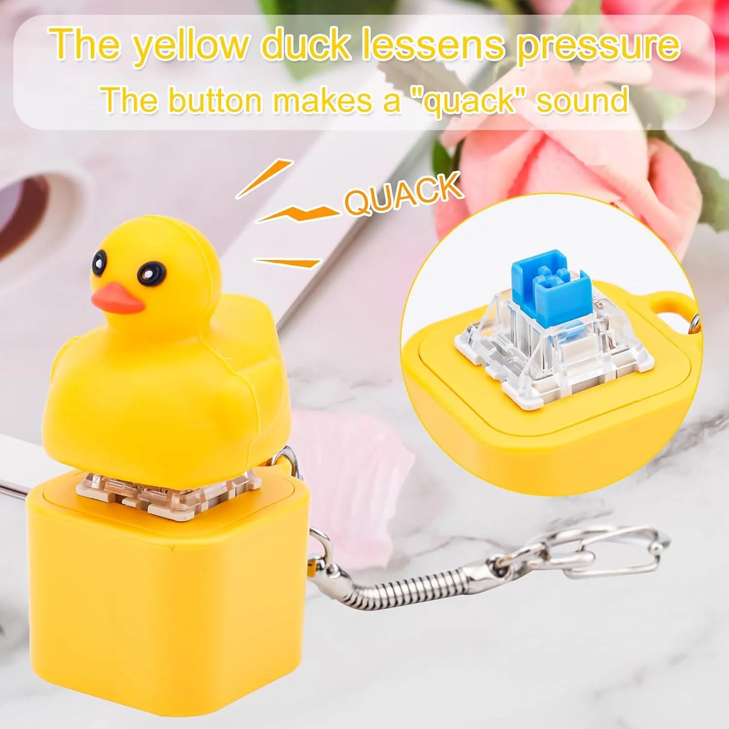 Yellow Quacking Duck Interactive Fidget Keychain