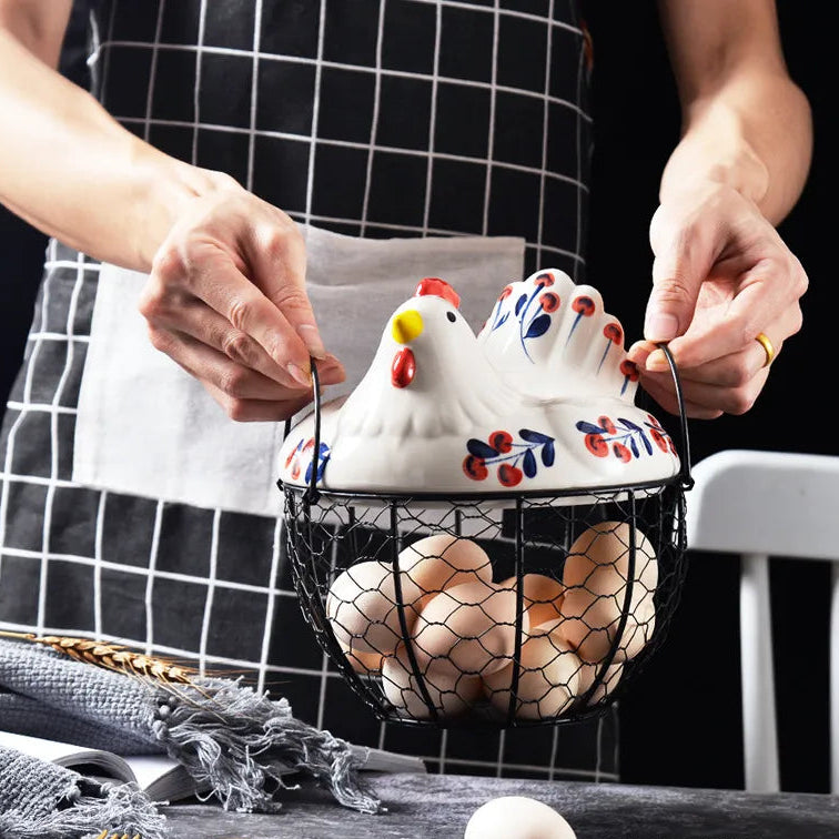 Ceramic Hen Egg Basket Storage Holder