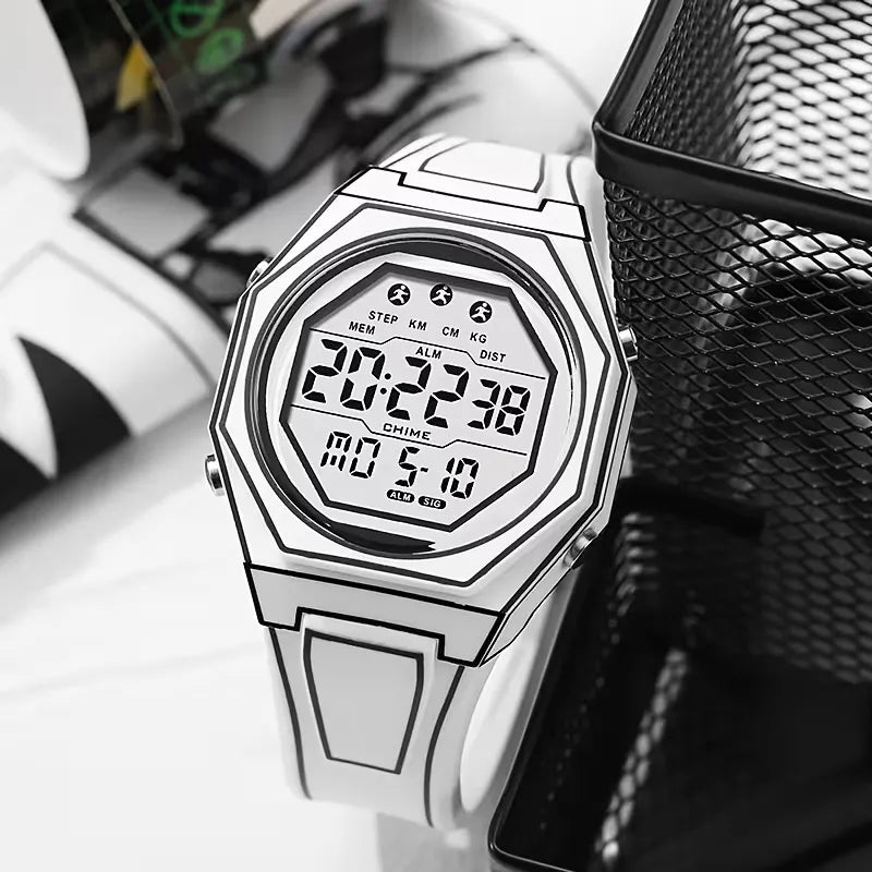 Cyberpunk Cel-Shaded Monochrome Digital Watch