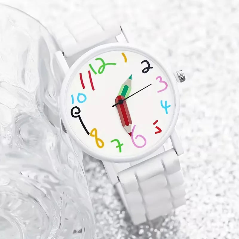 Whimsical Doodle Palette Pencil Pointer Quartz Watch