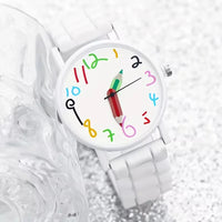 Whimsical Doodle Palette Pencil Pointer Quartz Watch