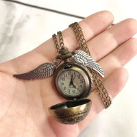 Vintage Golden Snitch Winged Pocket Watch Necklace