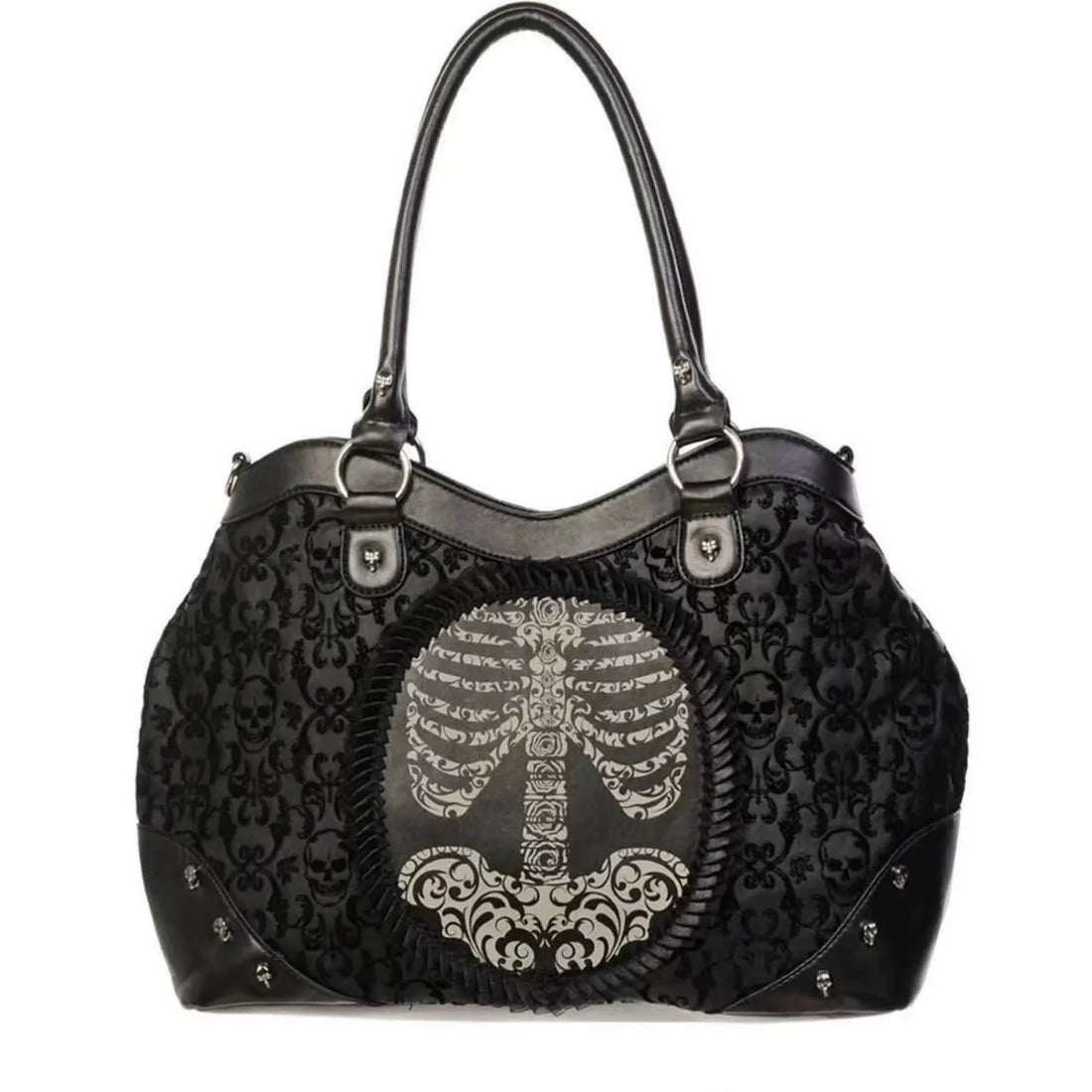 Nocturne Flocked Ribcage Skeleton Handbag