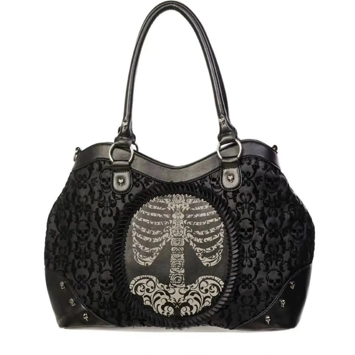 Nocturne Flocked Ribcage Skeleton Handbag