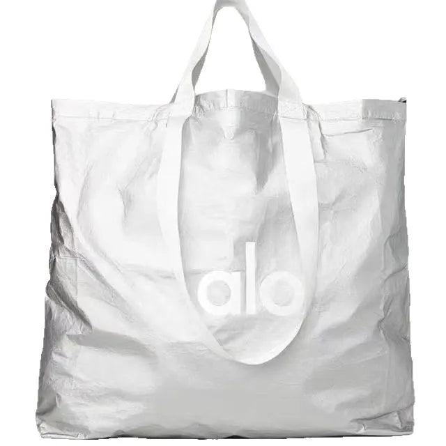 Alo Yoga Silver Textured Shopping Tote