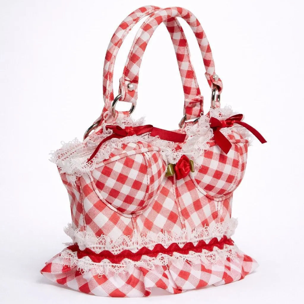 Berry-Sweet Gingham Corset Bust Crossbody Bag