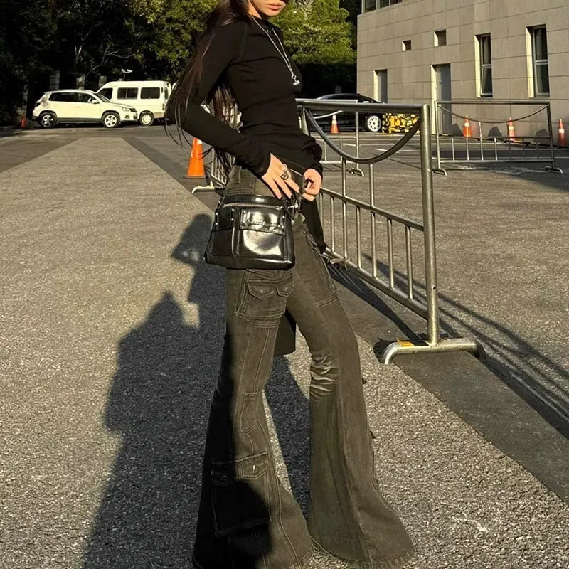 Y2K Cyber-Flare Multi-Pocket Jeans