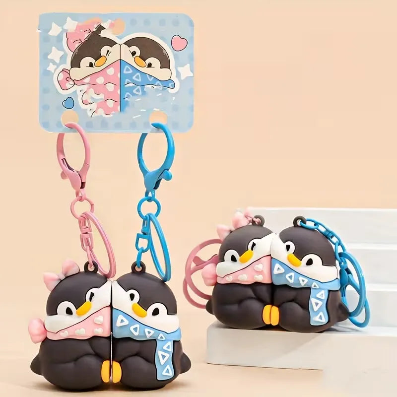 Sweet Penguin Couple Magnetic Keychain