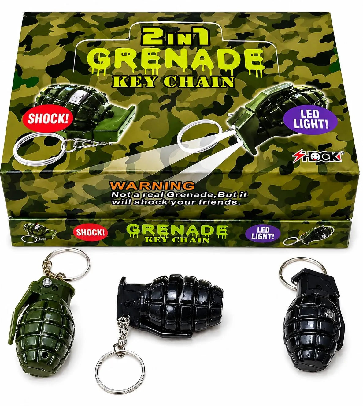 Tactical Grenade 2-in-1 LED Prank Shock Keychain