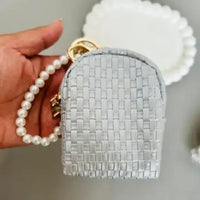 Checkered Pearls Coin Pouch Keychain
