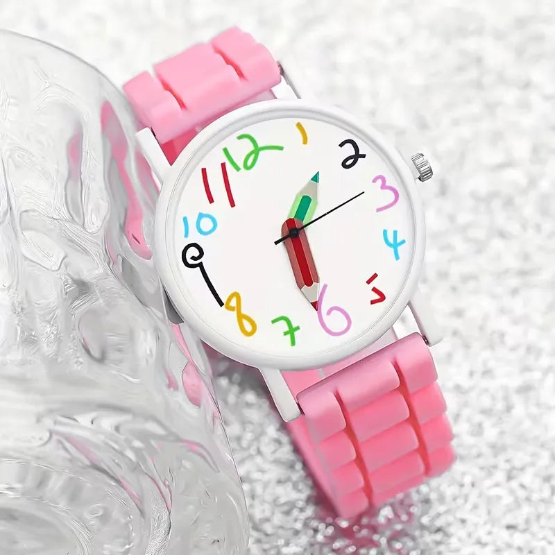 Whimsical Doodle Palette Pencil Pointer Quartz Watch