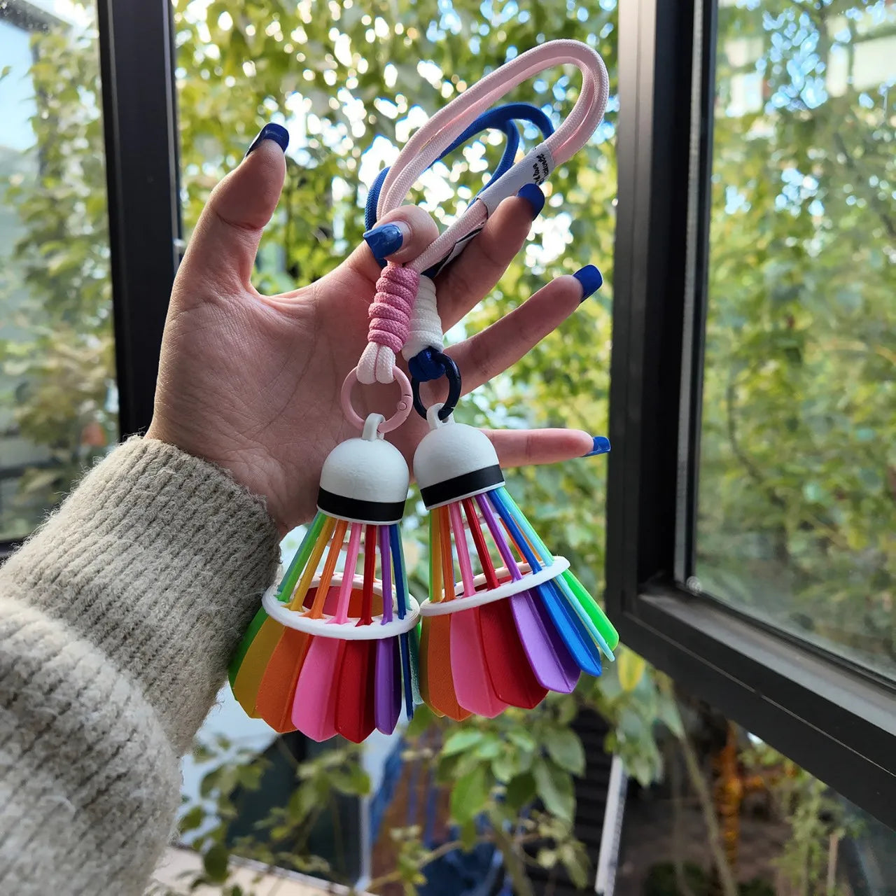 Rainbow Shuttlecock Athletic Wristlet Keychain