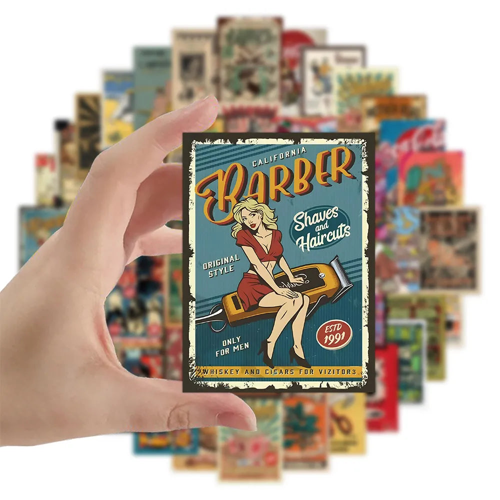 Vintage Americana & Retro European Mini Poster Pack (60 Pcs)