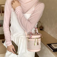 Jacquard Petal Cylinder Pouch Handbag
