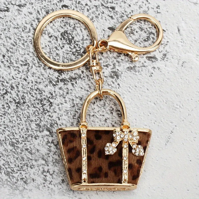 Luxurious Leopard Crystals Handbag Keychain
