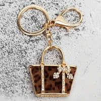 Luxurious Leopard Crystals Handbag Keychain