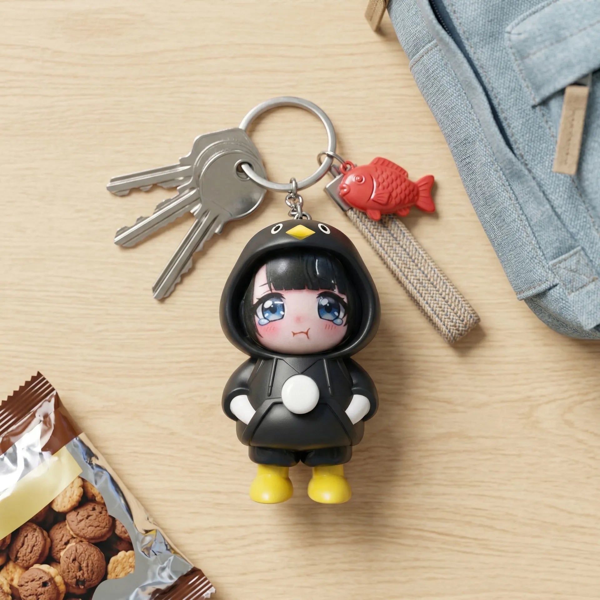 Gugu Gaga Face-Changing Penguin Hooded Keychain