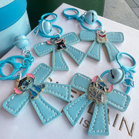 Stitch Leather Bow Charm Keychain