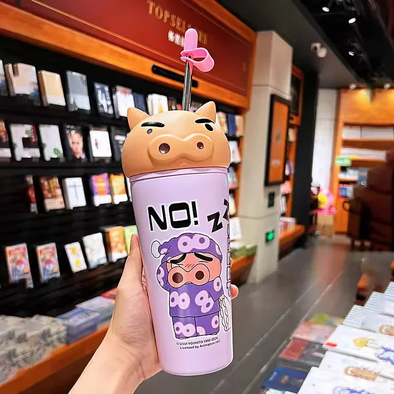 Shinichan Kasukabe 3D Head Insulated Straw Cup (600 ml)