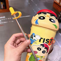 Shinichan Kasukabe 3D Head Insulated Straw Cup (600 ml)