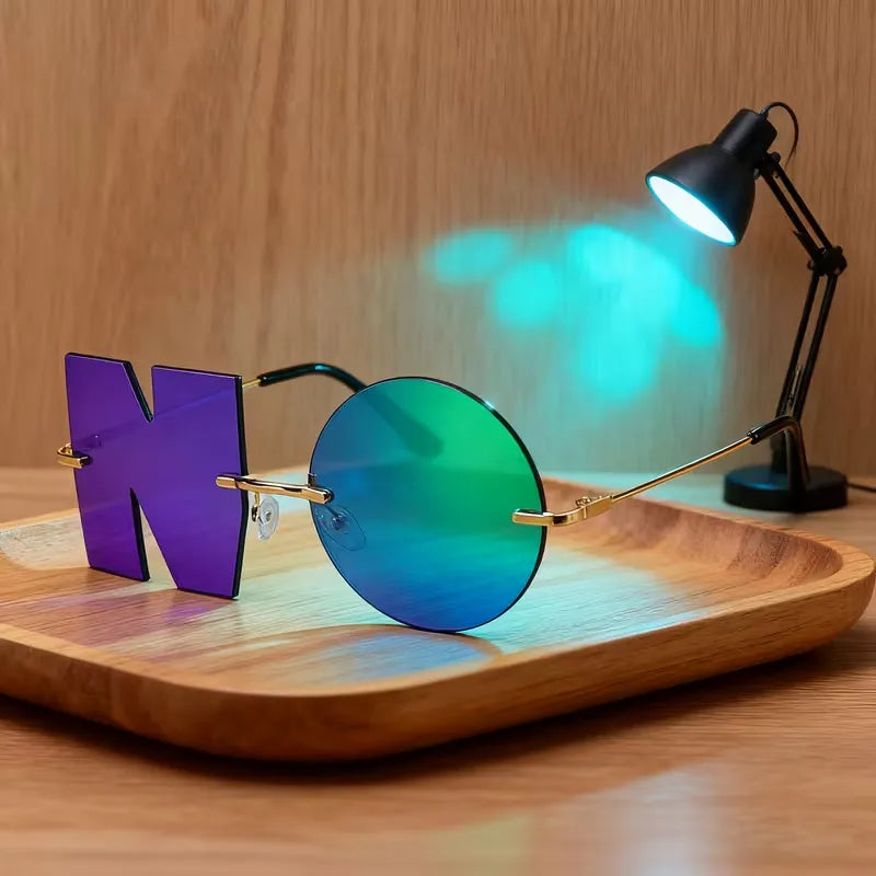 NO Letter Rimless Iridescent Glasses