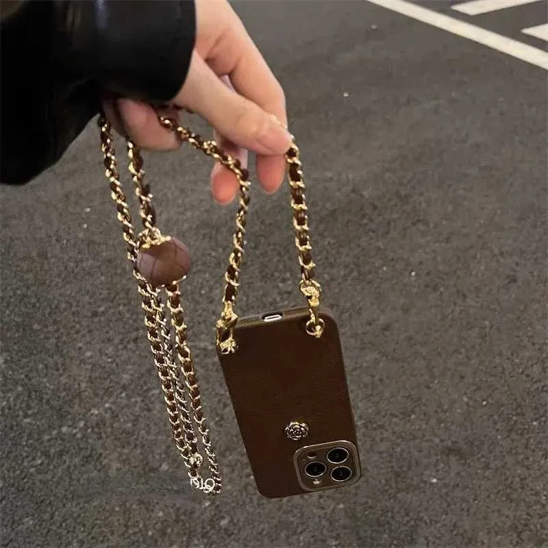 Vintage Rose Golden Ball Crossbody Case (For iPhone)