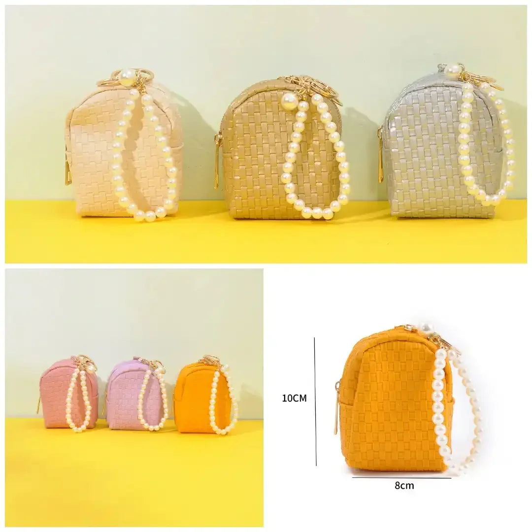 Checkered Pearls Coin Pouch Keychain