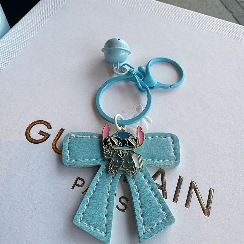 Stitch Leather Bow Charm Keychain