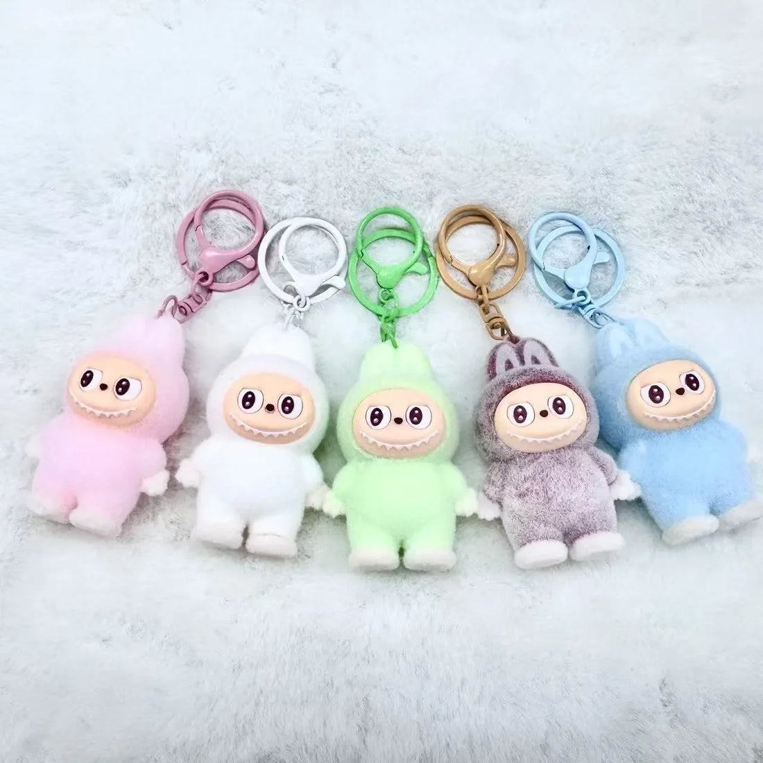 Fuzzy Labubu Flocking Keychain