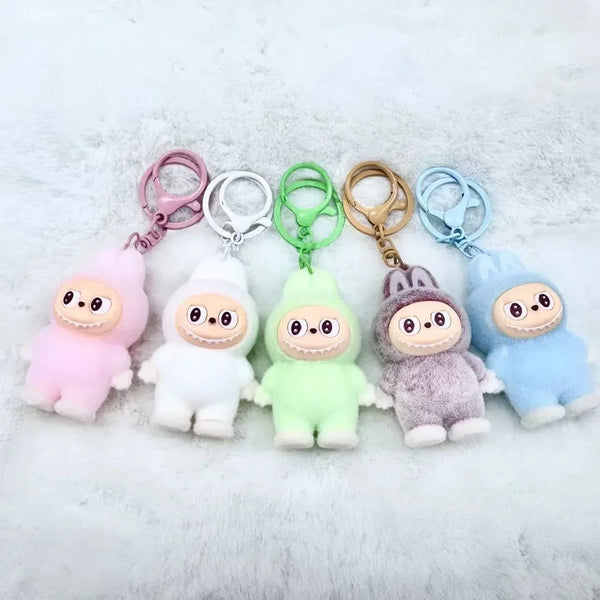 Fuzzy Labubu Flocking Keychain