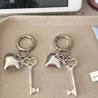 Metallic Silver Heart Lock & Key Luxury Bag Charm