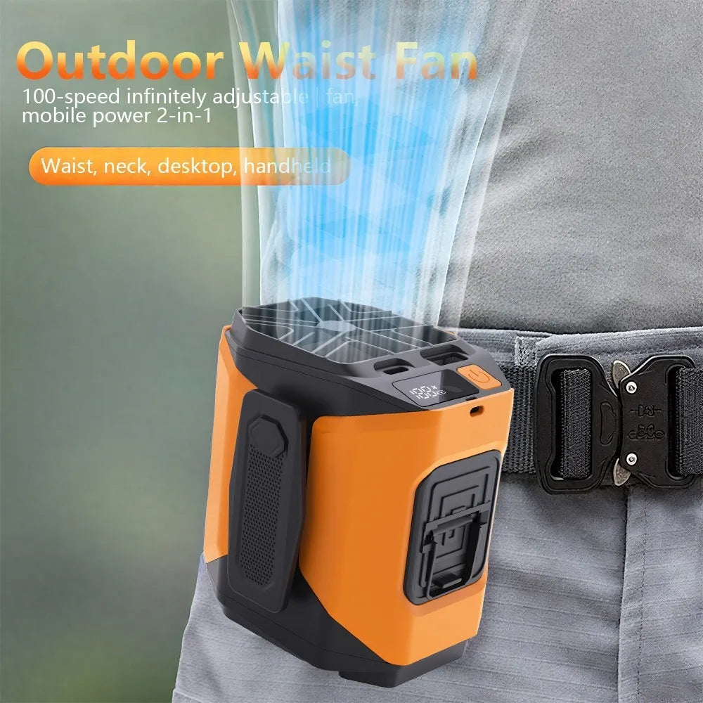 CoolFast Heavy-Duty Waist-Mounted Tactical Fan & Power Bank
