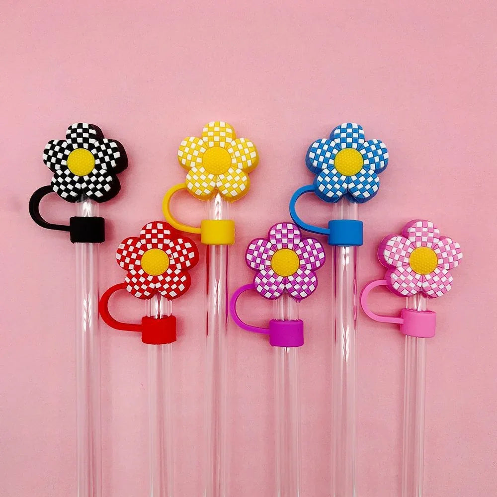 Plaid Floral Silicone Straw Topper