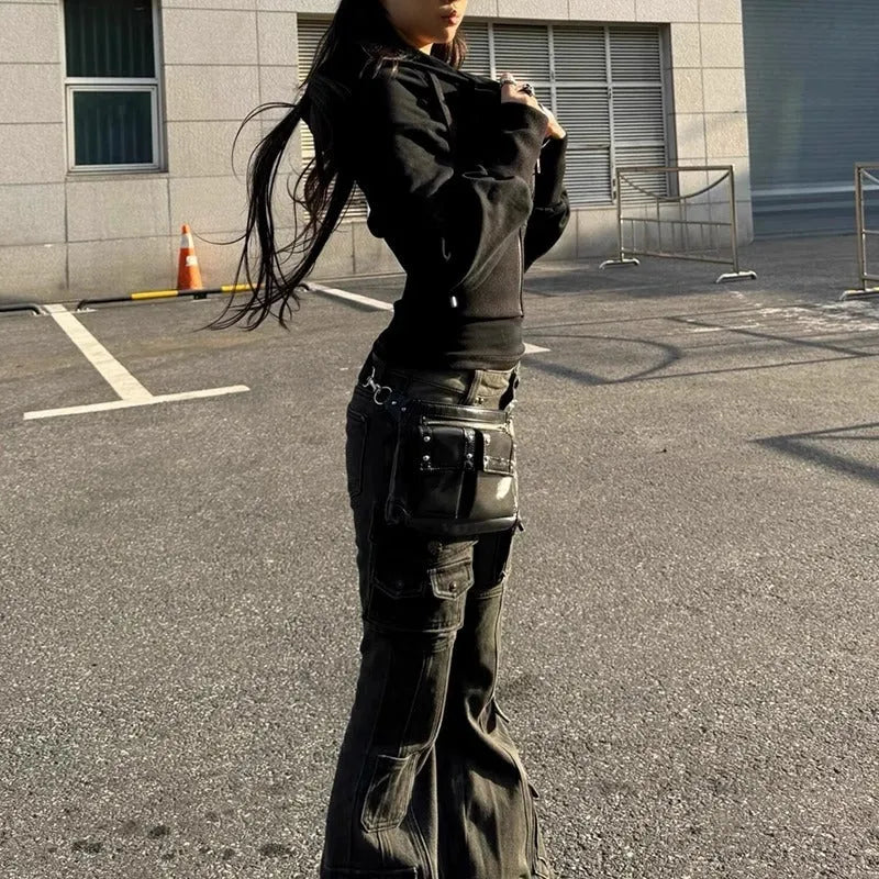 Y2K Cyber-Flare Multi-Pocket Jeans