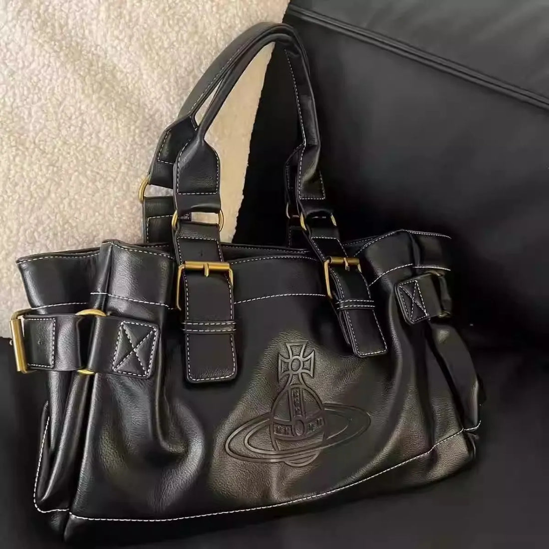 VW Accord Black Vegan Leather Buckled Bag