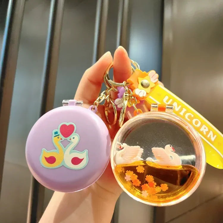 Swan Luxe Glitter Mirror Keychain