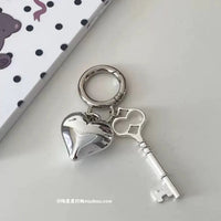 Metallic Silver Heart Lock & Key Luxury Bag Charm