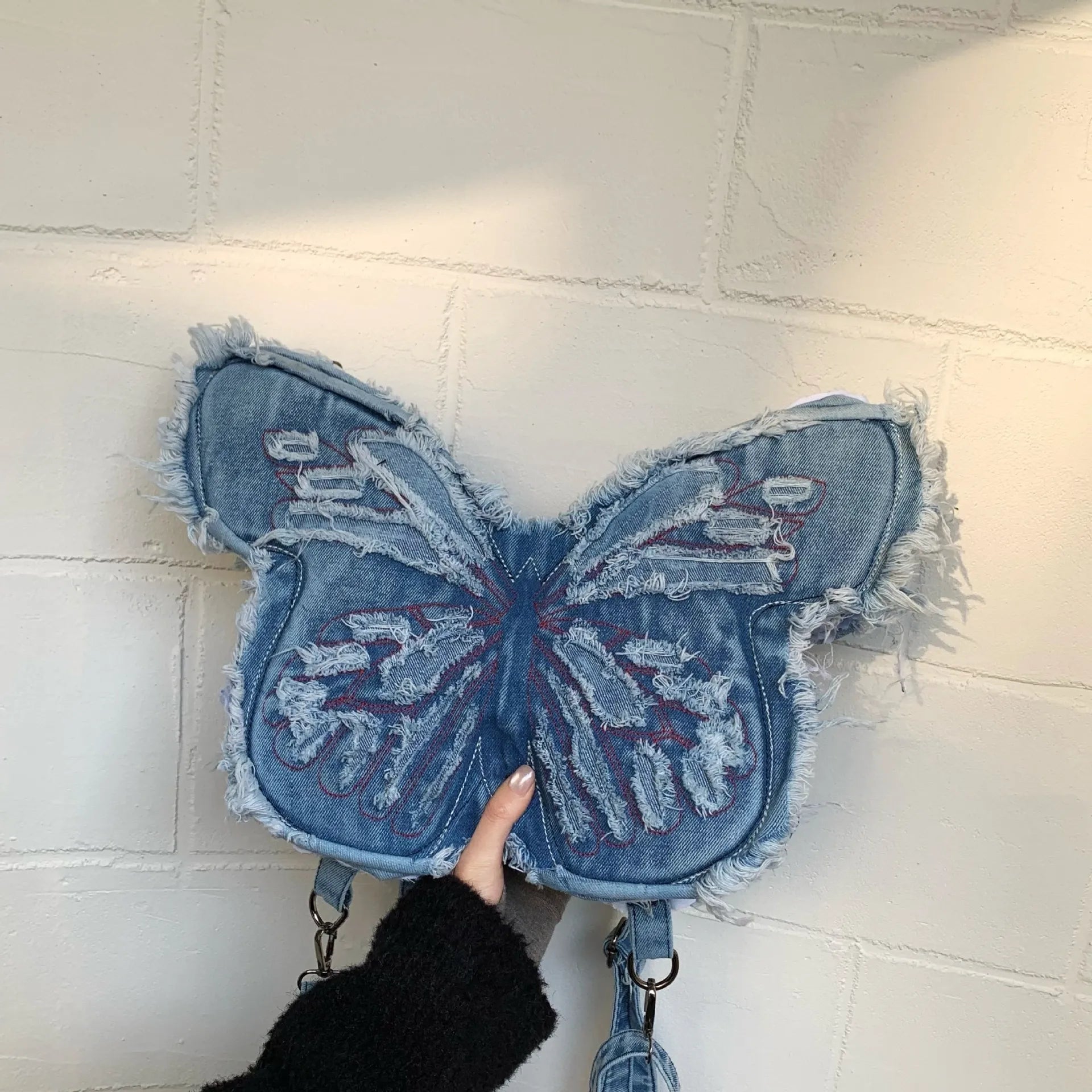Frayed Butterfly Denim Premium Y2K Backpack