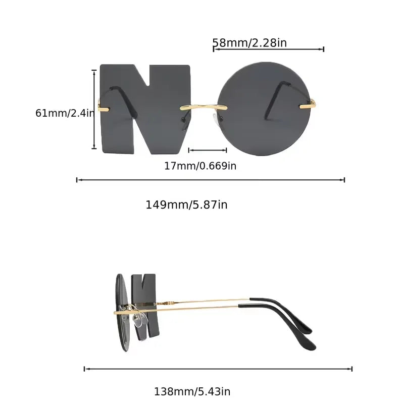 NO Letter Rimless Iridescent Glasses