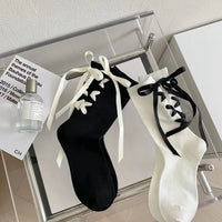Coquette Desire Lace-Up Ribbon Bow Socks (Set of 2)