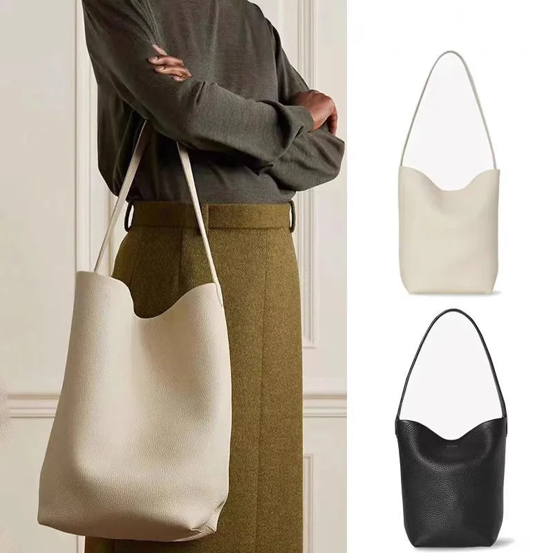 The Row Large-Capacity Pebbled Leather Bucket Bag