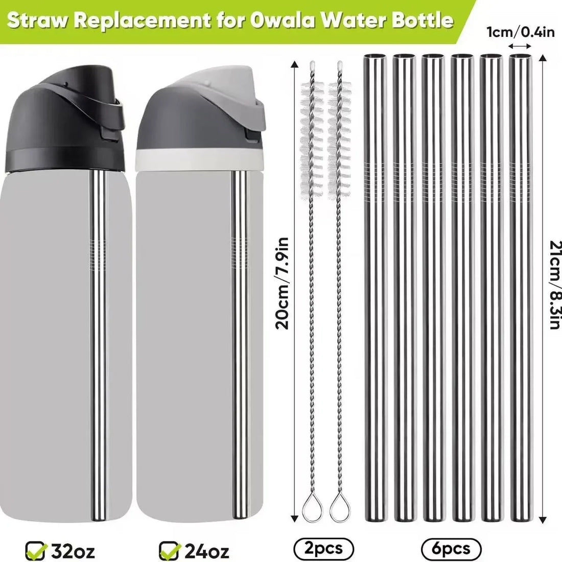 Sustainable Metal Straw Set for Owala Bottle (Pack of 6)